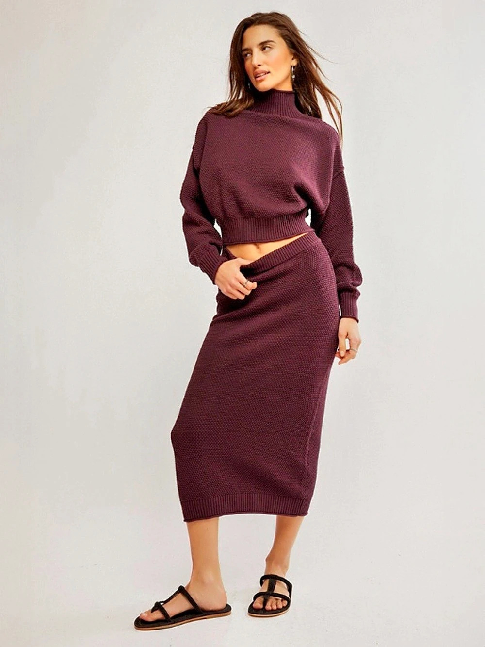Free People Hailee Sweater Skirt Set Purple Midi Knit Set